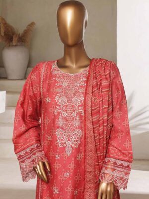 Elegant 3-Piece Chikankari Stitched Lawn Suit in Punch Pink