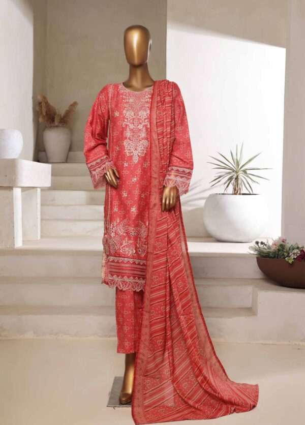 Elegant 3-Piece Chikankari Stitched Lawn Suit in Punch Pink - Image 3