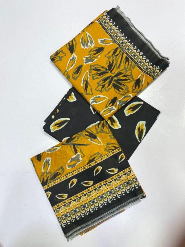 Bold Mustard Floral 3pc Lawn Suit with Black Borders 🖤🌼 - Image 3