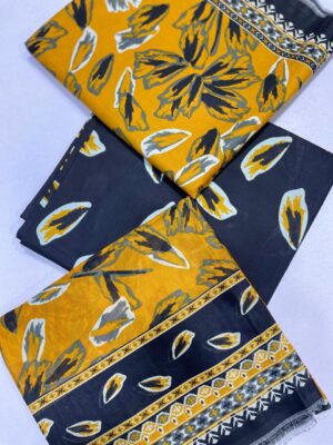 Bold Mustard Floral 3pc Lawn Suit with Black Borders 🖤🌼