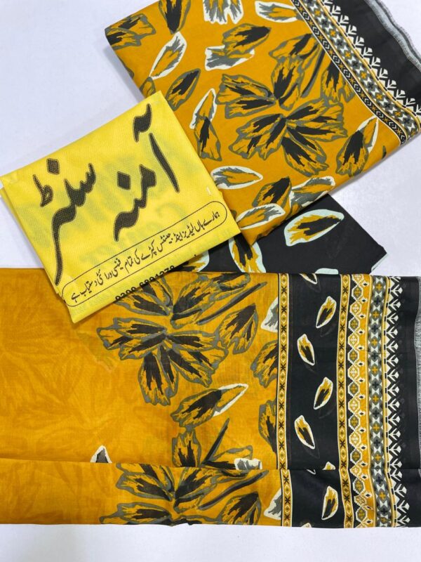 Bold Mustard Floral 3pc Lawn Suit with Black Borders 🖤🌼 - Image 4
