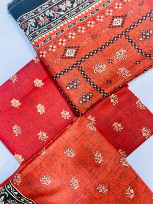 Bold & Beautiful in Cinnabar 🔥 | 3PC Unstitched Lawn Suit – Amna Center